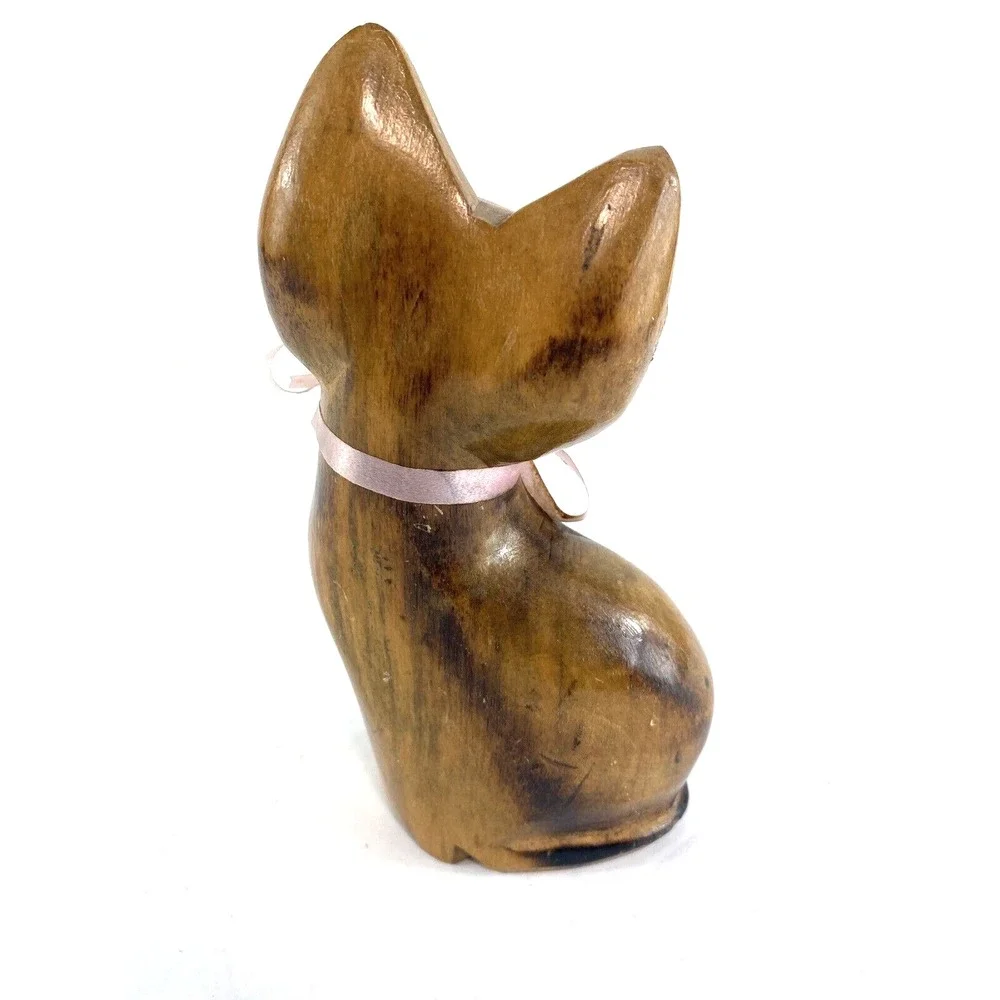 Carved Wood Cat Figurine Statue MCM Vintage 6